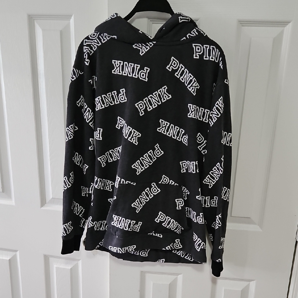 PINK Victoria's Secret Black Logo Hoodie - Women’s Branded Pullover